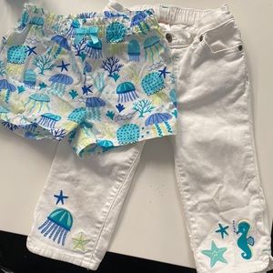 Two Items - Jean and Shorts with Sea Theme